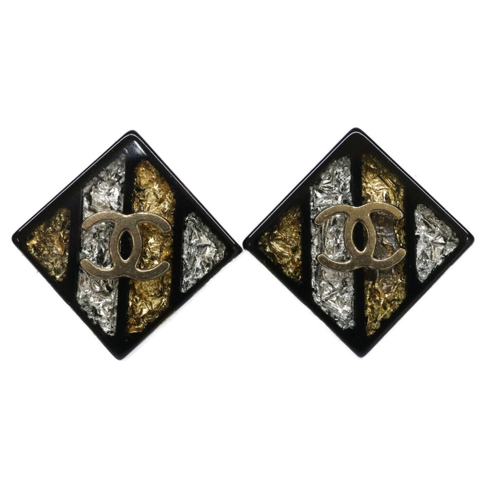 CHANEL 16C Coco Mark Square Earrings, Black, Women's